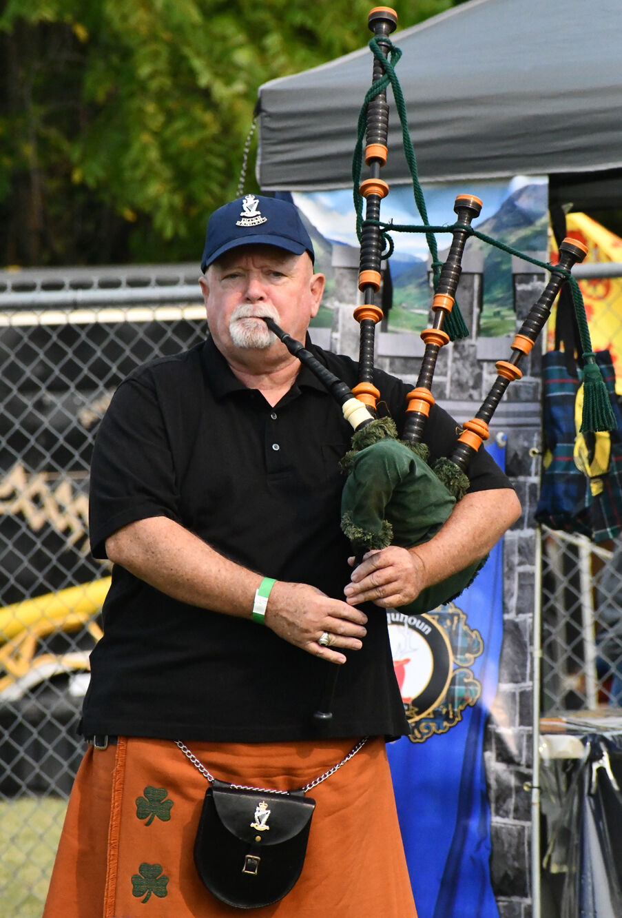 Bob Driscoll plays bagpipes